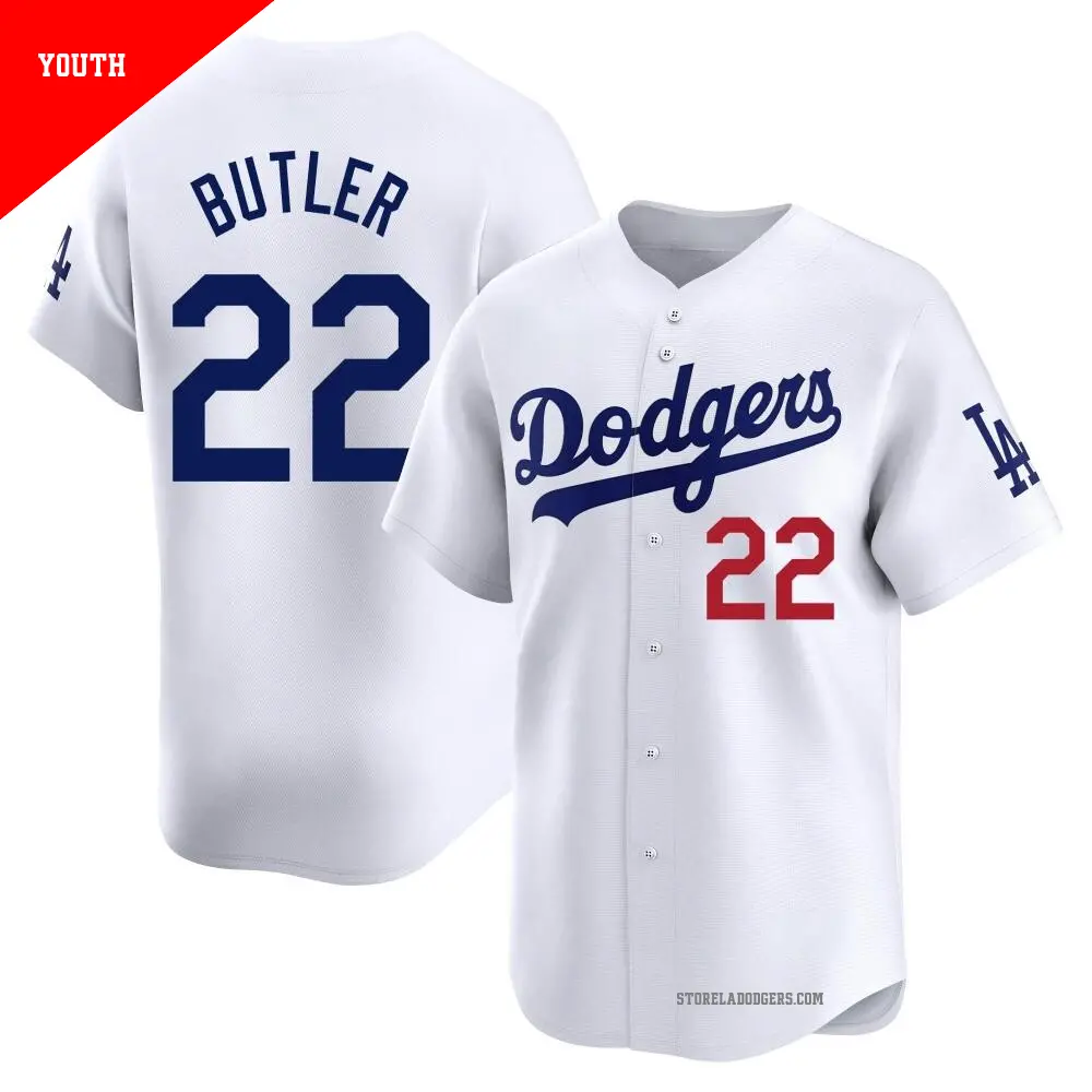 Youth ＃22 Brett Butler Los Angeles Dodgers White Limited Home Jersey