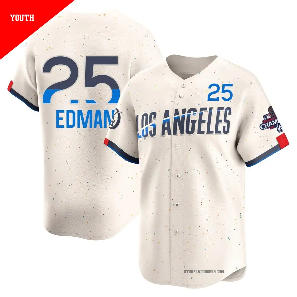 スタジアム来場者特典❗️Dodgers #25 EDMANユニフォーム Youth #25 Tommy Edman Los Angeles Dodgers Cream Limited 2024