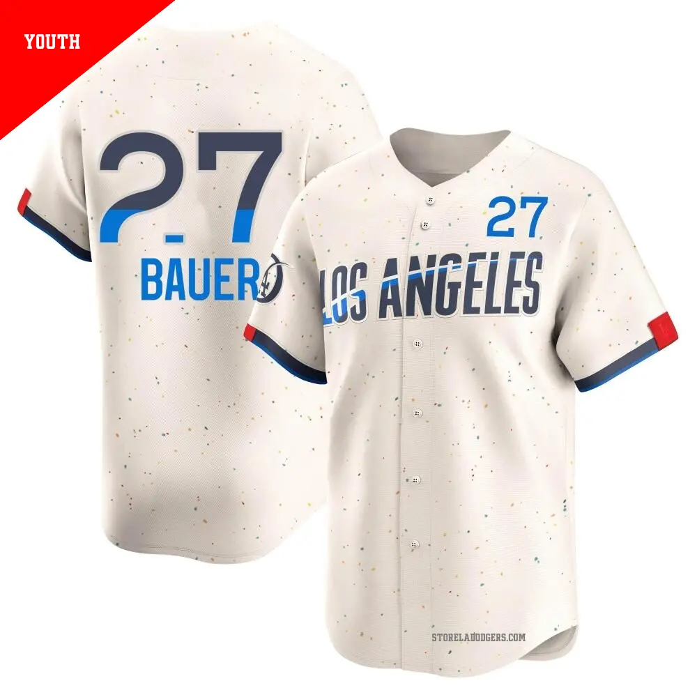 Youth ＃27 Trevor Bauer Los Angeles Dodgers Cream Limited 2024 City Connect Jersey