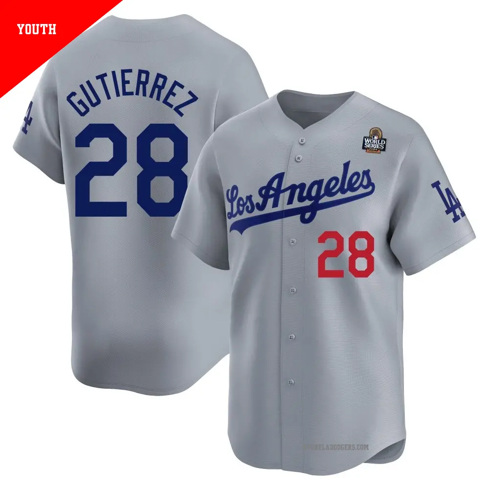 Youth ＃28 Franklin Gutierrez Los Angeles Dodgers Gray Limited Away 2024 World Series Jersey