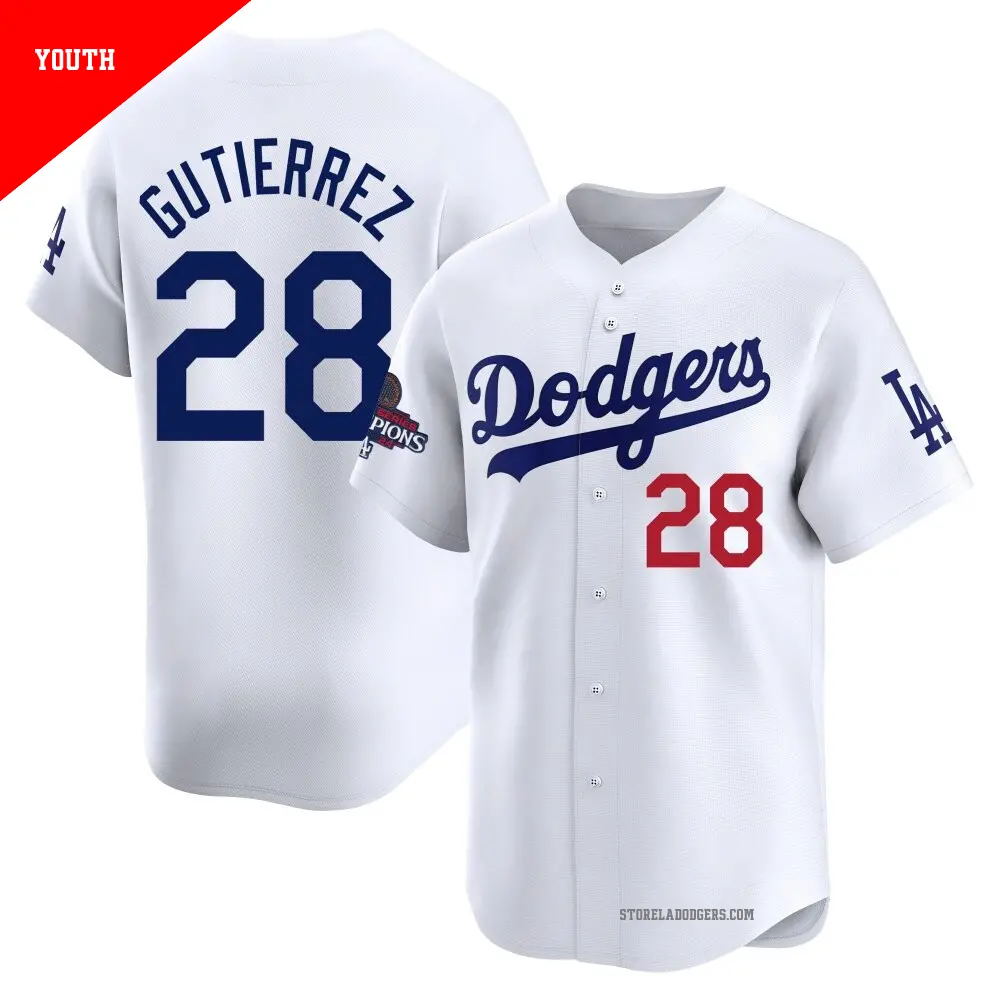 Youth ＃28 Franklin Gutierrez Los Angeles Dodgers White Limited Home 2024 World Series Champions Jersey