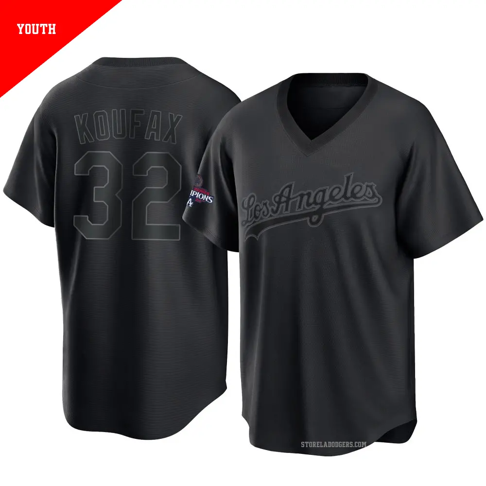 Youth ＃32 Sandy Koufax Los Angeles Dodgers Black Replica Pitch Fashion 2024 World Series Champions Jersey