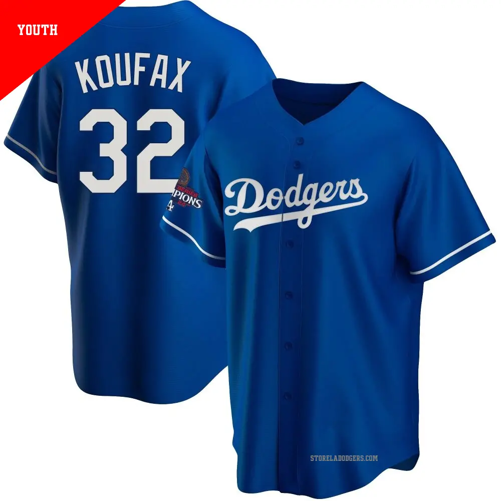 Youth ＃32 Sandy Koufax Los Angeles Dodgers Royal Replica Alternate 2024 World Series Champions Jersey