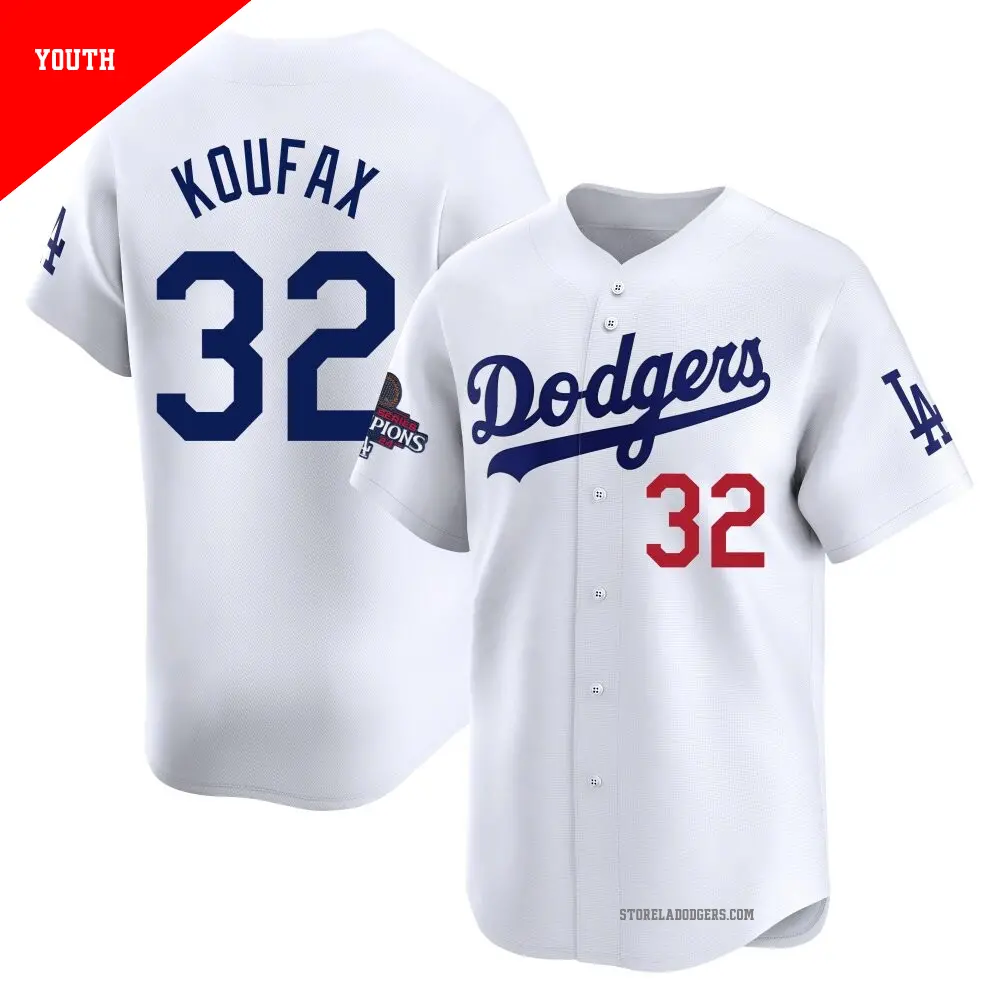 Youth ＃32 Sandy Koufax Los Angeles Dodgers White Limited Home 2024 World Series Champions Jersey