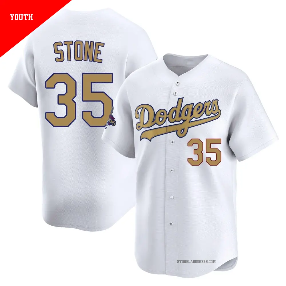 Youth ＃35 Gavin Stone Los Angeles Dodgers Gold Limited White 2025 Collection Jersey