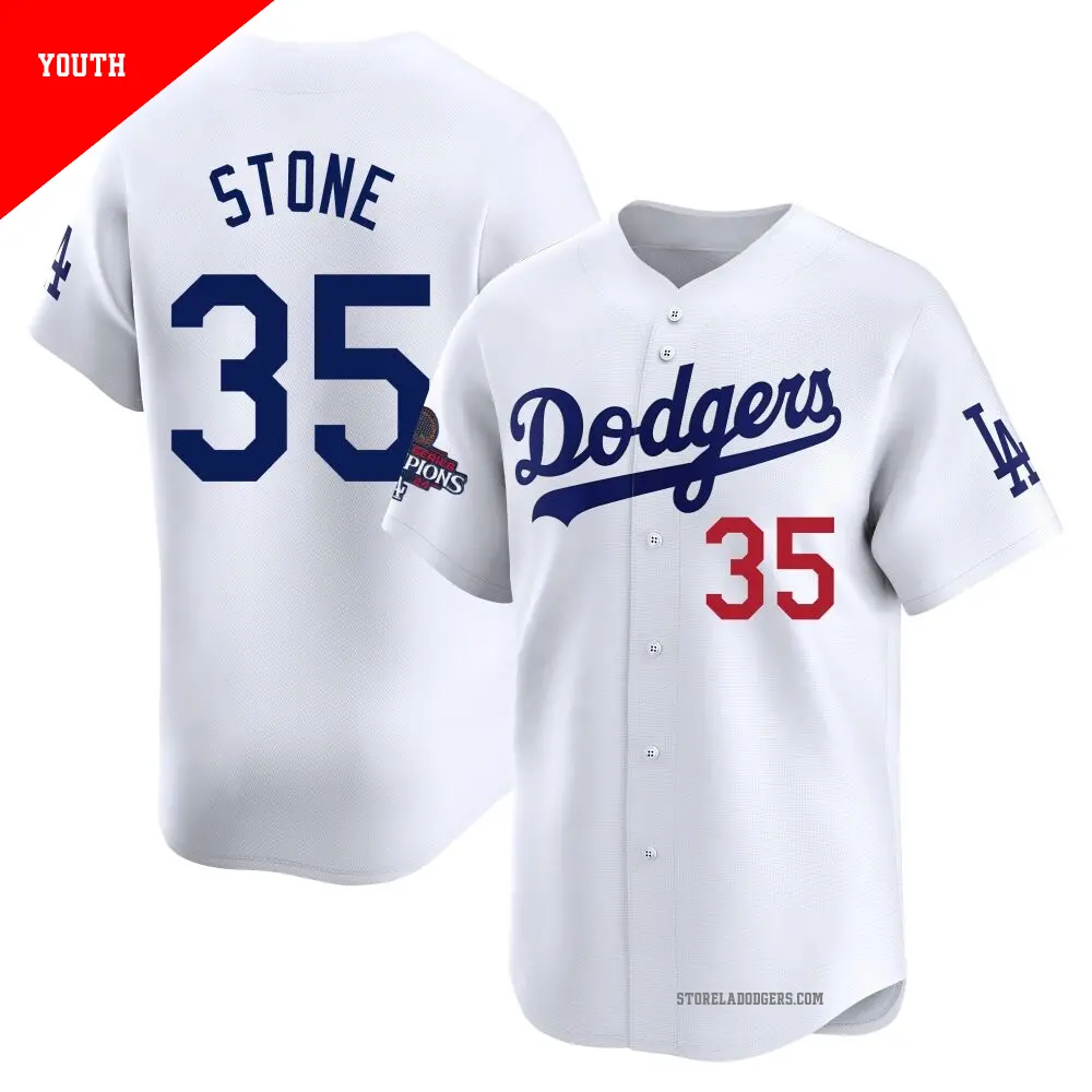 Youth ＃35 Gavin Stone Los Angeles Dodgers White Limited Home 2024 World Series Champions Jersey