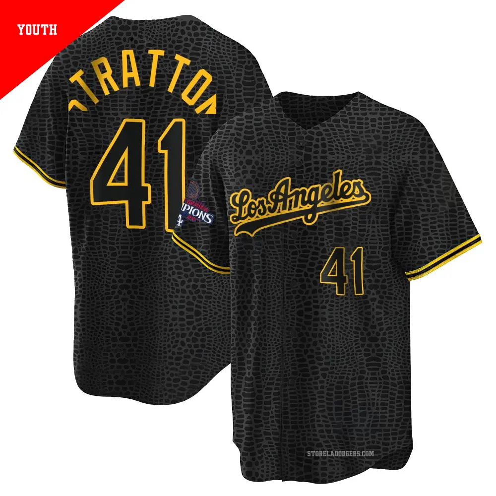 Youth ＃41 Chris Stratton Los Angeles Dodgers Black Replica Snake Skin City 2024 World Series Champions Jersey