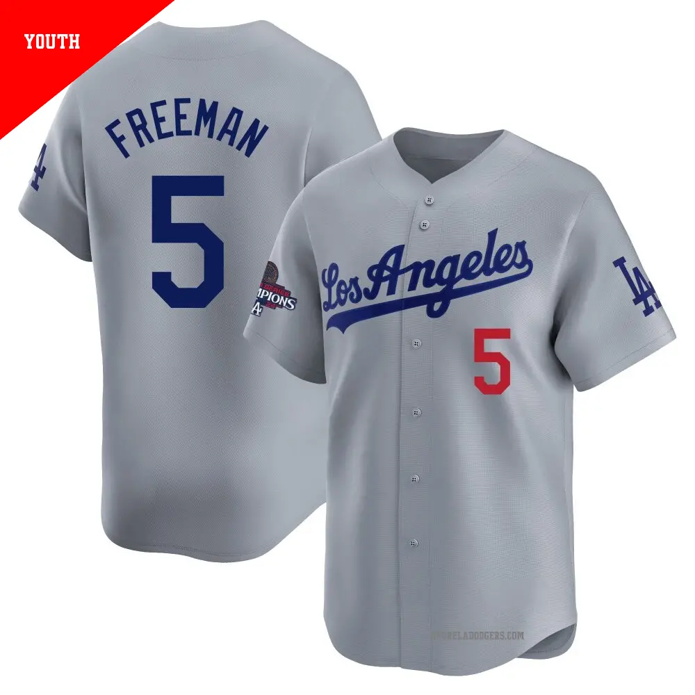 Youth ＃5 Freddie Freeman Los Angeles Dodgers Gray Limited Away World Series Champions Jersey