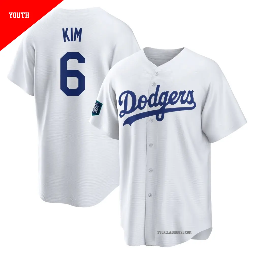 Youth #6 Hyeseong Kim Los Angeles Dodgers White Replica 2024