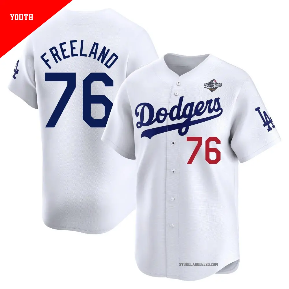 Youth #76 Alex Freeland Los Angeles Dodgers White Limited Home