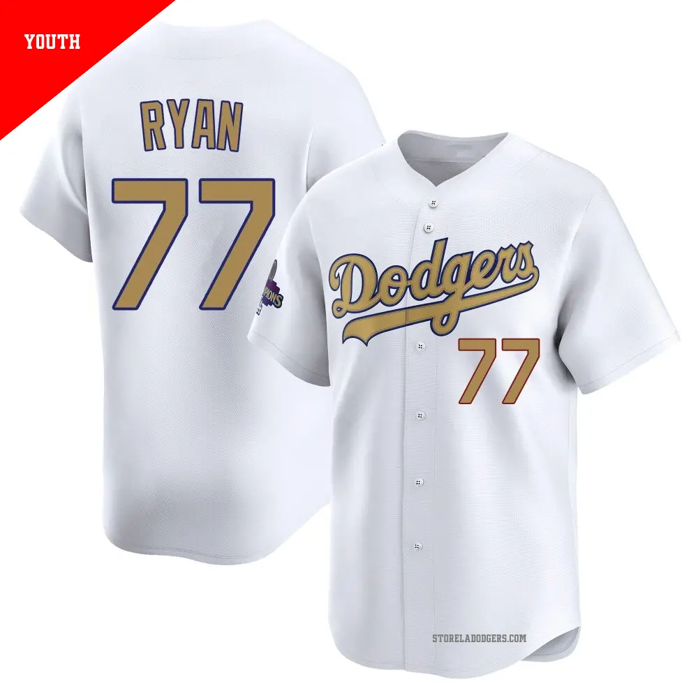 Youth ＃77 River Ryan Los Angeles Dodgers Gold Limited White 2025 Collection Jersey