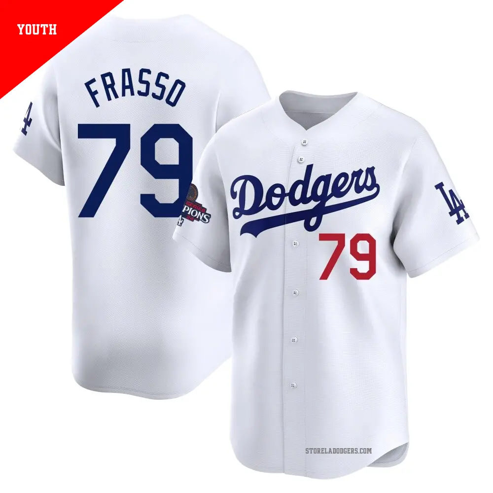Youth ＃79 Nick Frasso Los Angeles Dodgers White Limited Home 2024 World Series Champions Jersey