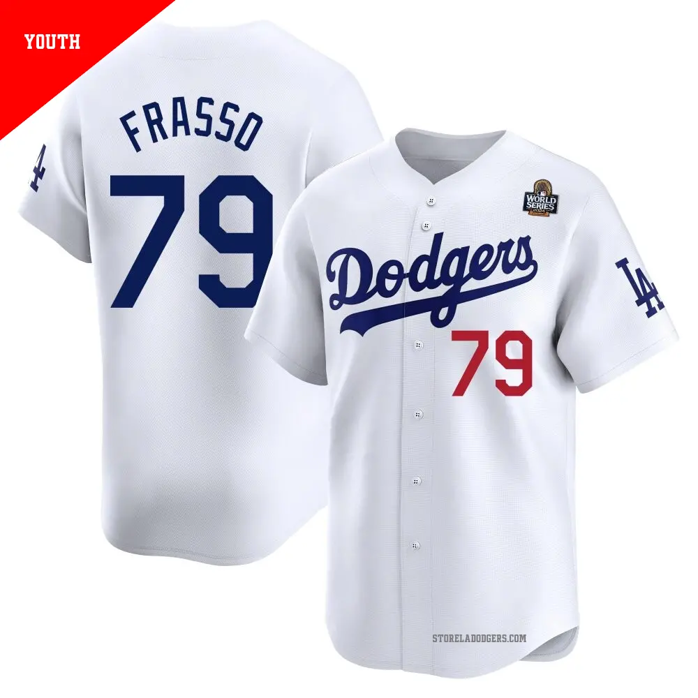 Youth ＃79 Nick Frasso Los Angeles Dodgers White Limited Home 2024 World Series Jersey